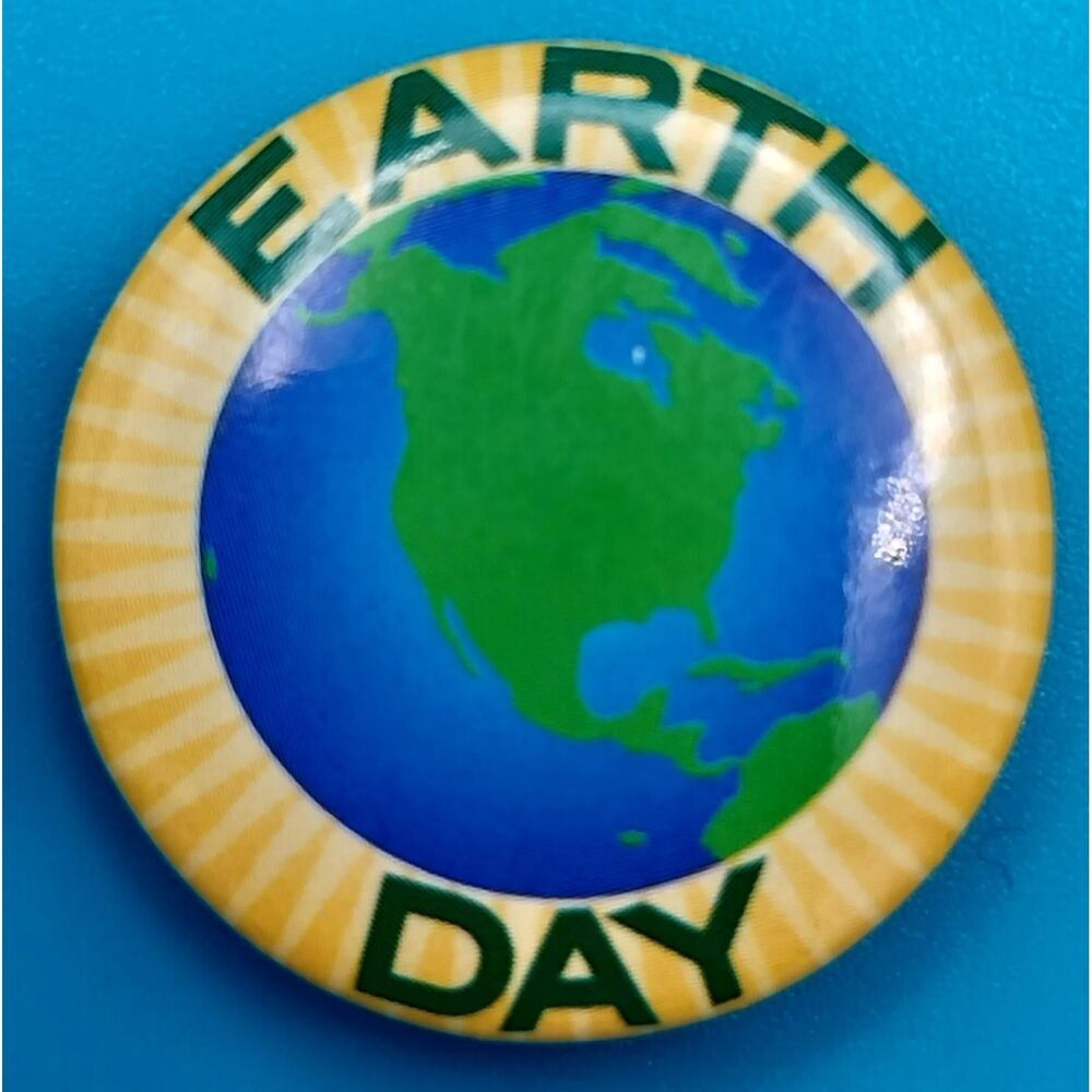 Earth Day Pinback Button Pin Small Vintage
